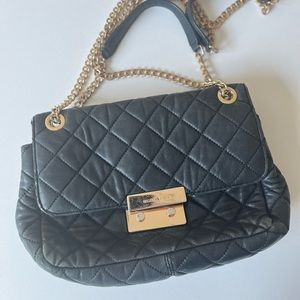 Michael Kors Black Quilted Shoulder Bag with Gold Accents